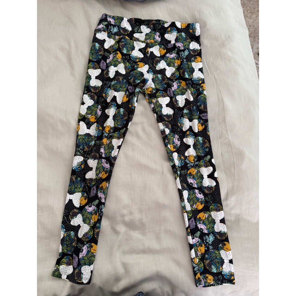 LuLaRoe Tall & Curvy Leggings Disney Mickey Mouse Floral Print Black OS